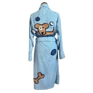 Canyon Group Damze Blue Chenille Dog Wash Bath Robe M